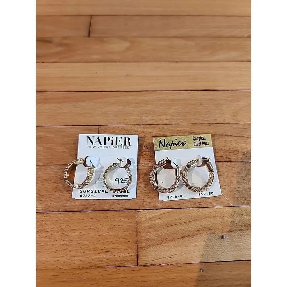 Napier Vintage Gold Plated Metal Twisted Hoop Pierced Earrings Lot Of 2